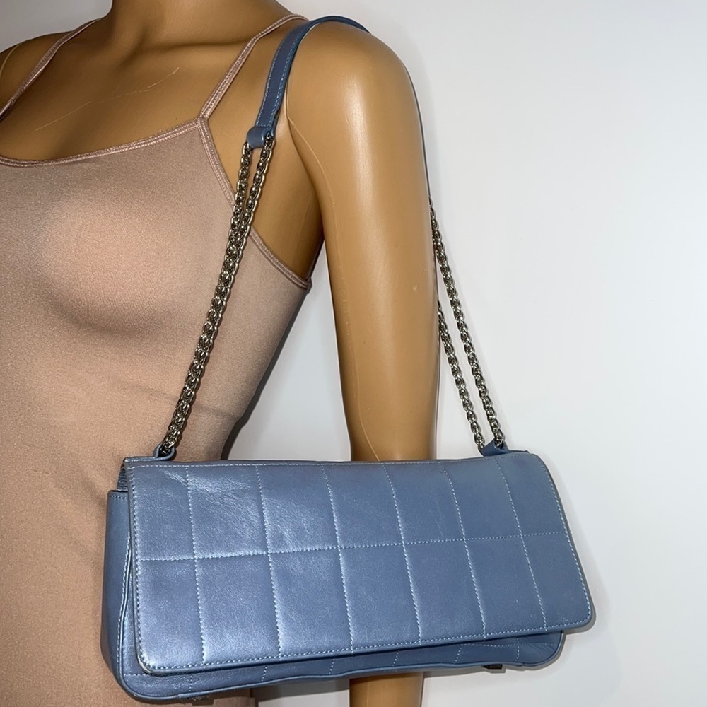 Escada Quilted Blue Metallic Leather Shoulder Bag